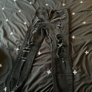SHEIN Black Distressed Skinny Jeans